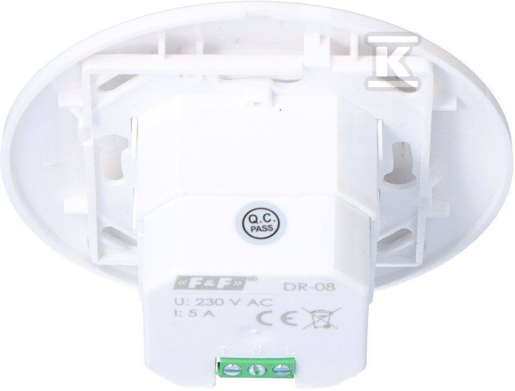 DR-08 Czujnik ruchu PIR 360, Un=230V AC, P=1000W, montaż sufitowy i do puszki podtynkowej FI60, biały
