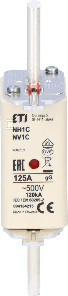 Wkładka topikowa przemysłowa zwłoczna KOMBI NH1C gG 125A/500V