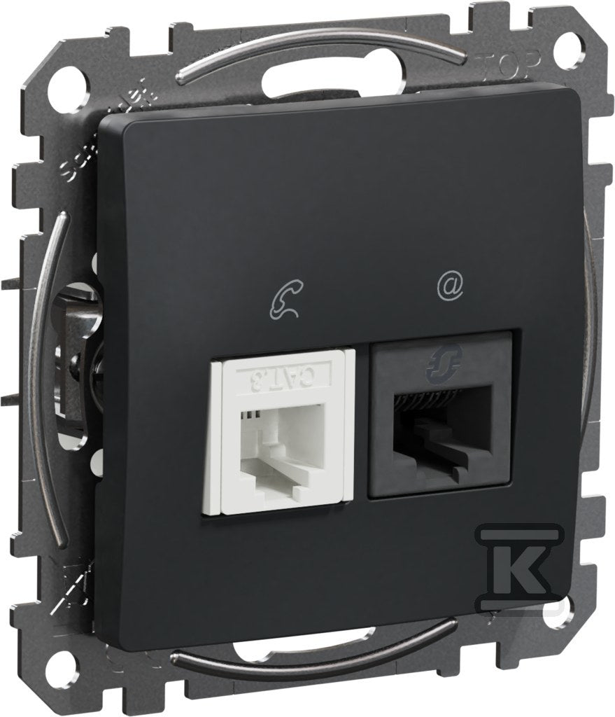 Gniazdo komputerowo-telefoniczne (RJ45 kat.6 UTP + RJ11), czarny antracyt SEDNA DESIGN