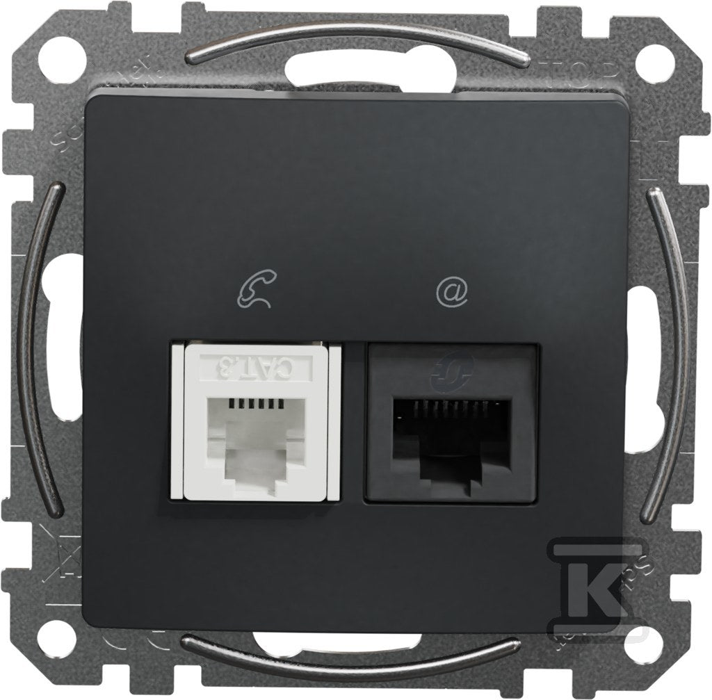 Gniazdo komputerowo-telefoniczne (RJ45 kat.6 UTP + RJ11), czarny antracyt SEDNA DESIGN