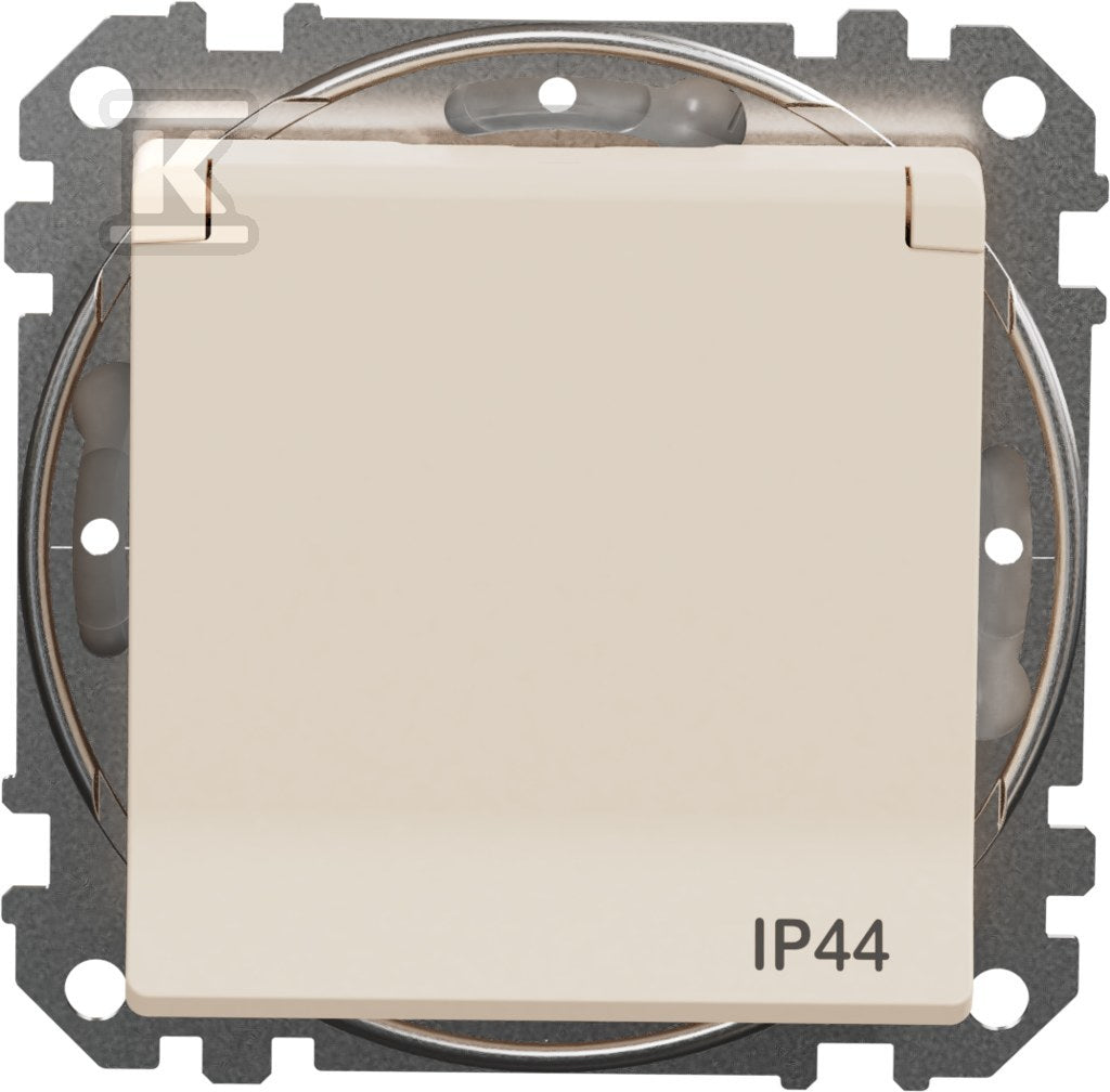 Gniazdo pojedyncze z uziemieniem, 2P+PE z przesłonami IP44, beż SEDNA DESIGN