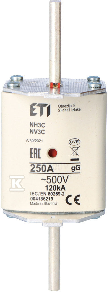 Wkładka topikowa przemysłowa zwłoczna KOMBI NH3C gG 250A/500V
