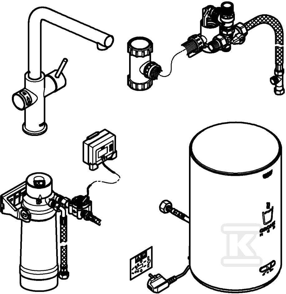 System gotujący wodę Grohe Red Duo kuchenny, aksamitna czerń, bateria i bojler 4 l, dostęp do wody zwykłej i wrzątku, głowica Ceramiczna 28 mm, blokada bezpieczeństwa, kąt obrotu wylewki typu L 150° filtr w zestawie