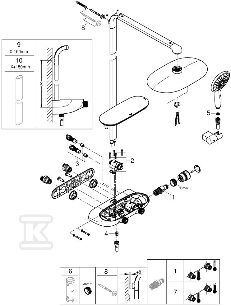 System prysznicowy Grohe Euphoria 260 z termostatem do montażu ściennego natynkowego, chrom, deszczownica 3 strumienie z ogranicznikiem przepływu 9,5 l/min., słuchawka 3 strumienie z ogranicznikiem przepływu 9,5 l/min., ramię prysznica 450 mm, blokada