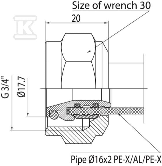 PEX-AL. Przyłączka 12-16-G3/4 / 18 niklowana (do rur PEX-Al-PEX)
