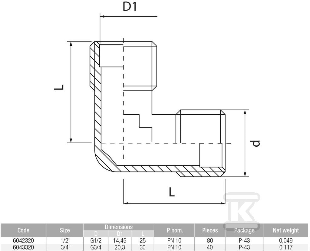 V-PEX Kolanko GZ-GW 3/4'' mosiądz