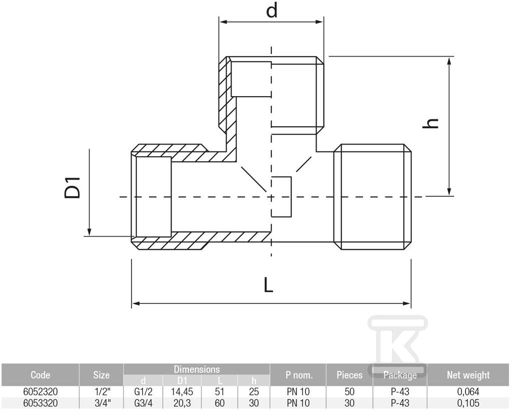 V-PEX Trójnik 1/2'' mosiądz