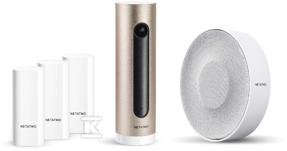 Zestaw alarmowy: Kamera wewnętrzna + Czujniki wstrząsowe okien i drzwi + Syrena systemu alarmowego Smart Netatmo PRO