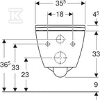 Zestaw wiszącej miski WC Smyle Square lejowa, B35.5 cm, H37.5 cm, T54 cm, ukryte mocowania, Rimfree, z deską sedesową, mocowanie od góry, z wypinanymi zawiasami, zachodząca pokrywa deski sedesowej, Duroplast