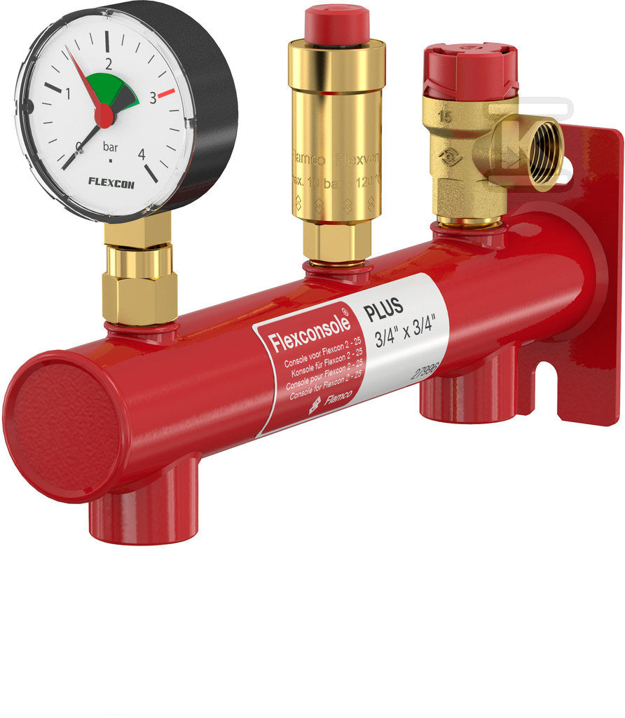 Konsola naczynia wzbiorczego c.o. FLEXCONSOLE PLUS z zaworem bezpieczeństwa 3 bar i manometrem, przyłącza GW 3/4" (bez szybkozłączki)