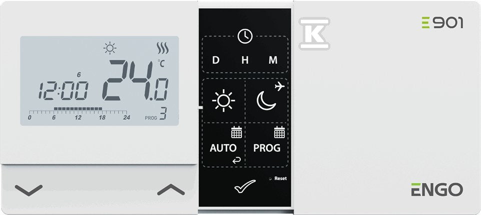 Regulator temperatury przewodowy ENGO E901 bateryjny programowalny tygodniowy natynkowy biały