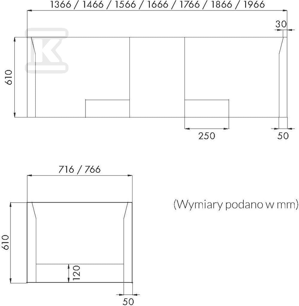 Nośnik do wanien prostokątnych 1.031 Stabilsound 140-180x75x61 cm