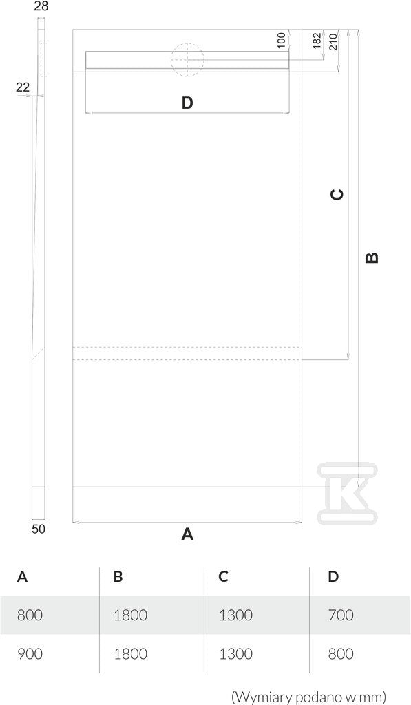 Brodzik podpłytkowy (S1) 10.033 / OLSL Stabilsound 130+50x80x5 / 12,5 cm "Base", prostokątny z maskownicą Steel