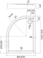 Brodzik akrylowy 3.0174 z zintegrowanym nośnikiem Stabilsound z przeciągniętym panelem do podłogi 120x85x14 cm R55 "Competia", asymetryczny prawy