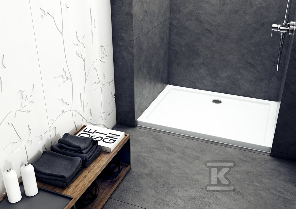 Brodzik akrylowy 3.269 Standard 80x120x5 cm "Caspar", prostokątny odpływ na długim boku