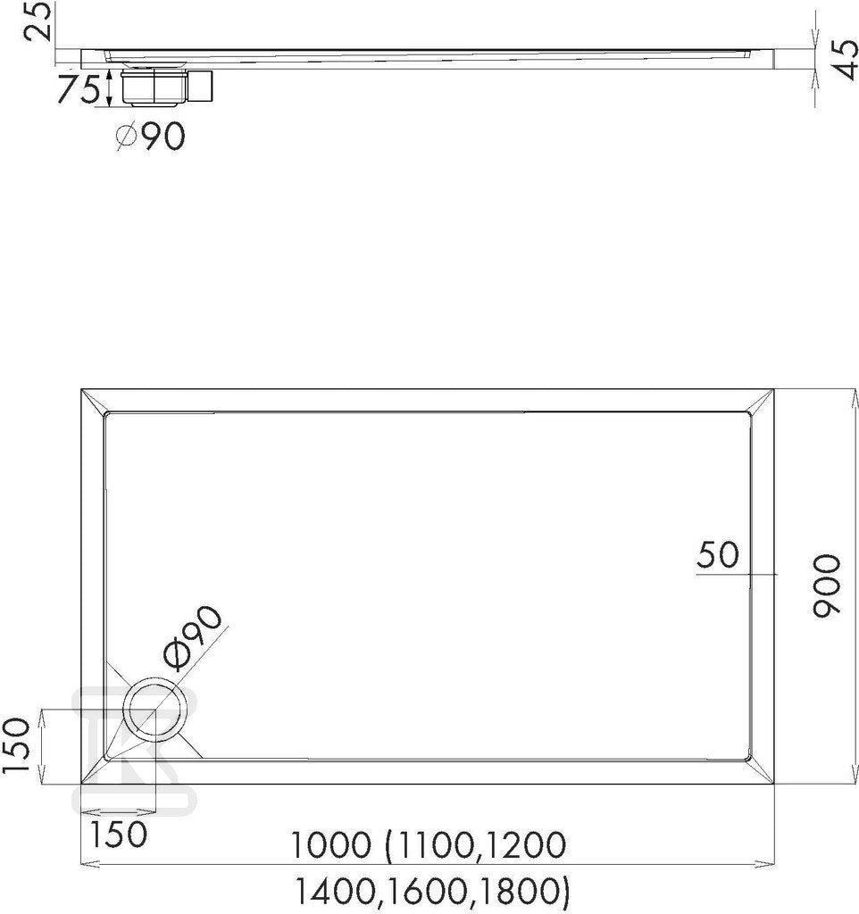 Brodzik akrylowy 3.2355 Standard 100x120x4,5 cm "Caspar New", prostokątny