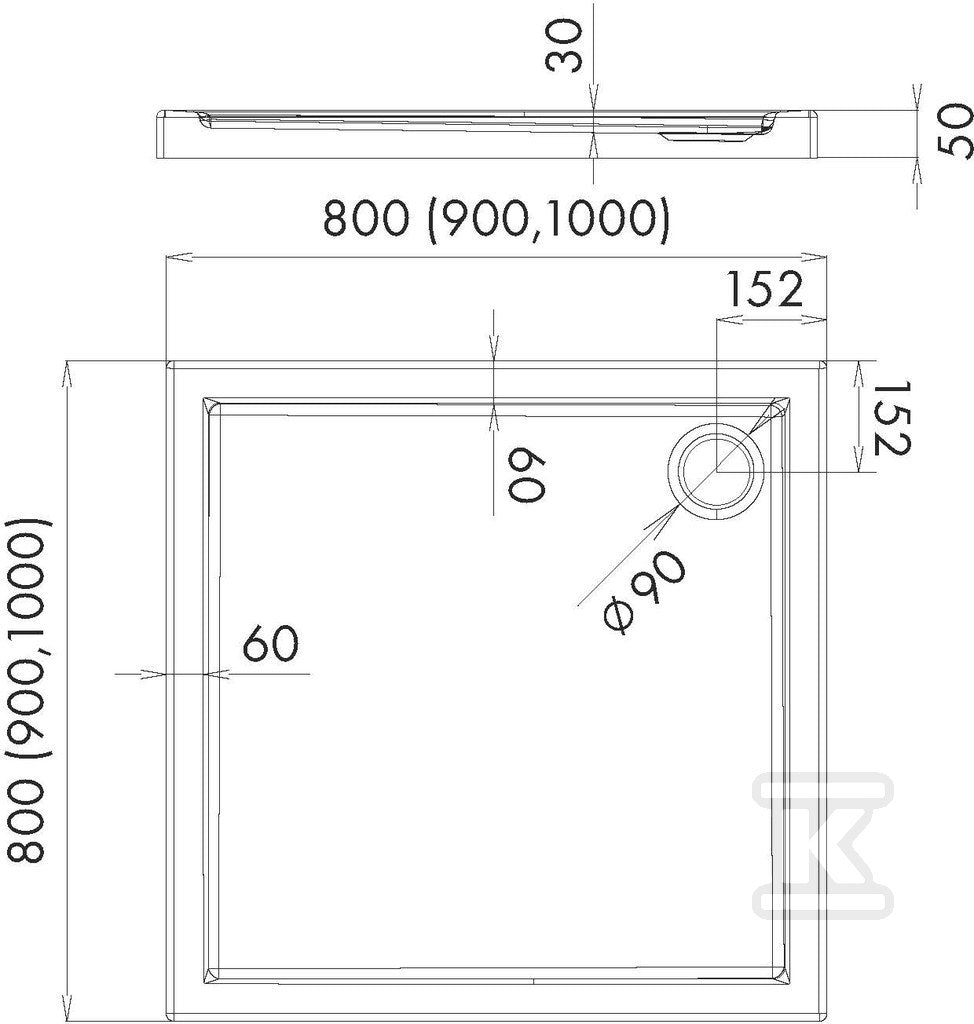 Brodzik akrylowy 3.262 Standard 100x100x5 cm "Caspar", kwadratowy