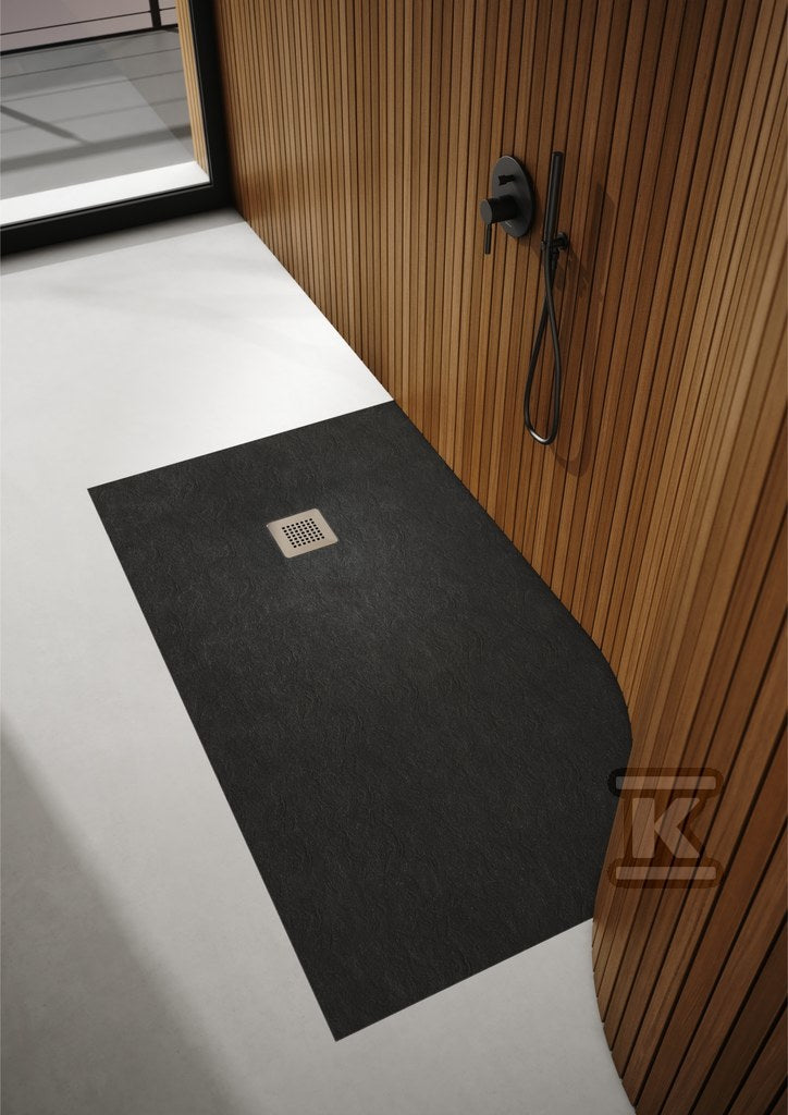 Brodzik kompozytowy 3.3106 / C / ST-M2 Stabilsound Plus Black Stone 80x100x3,5 cm "Kalait", prostokątny z maskownicą M2