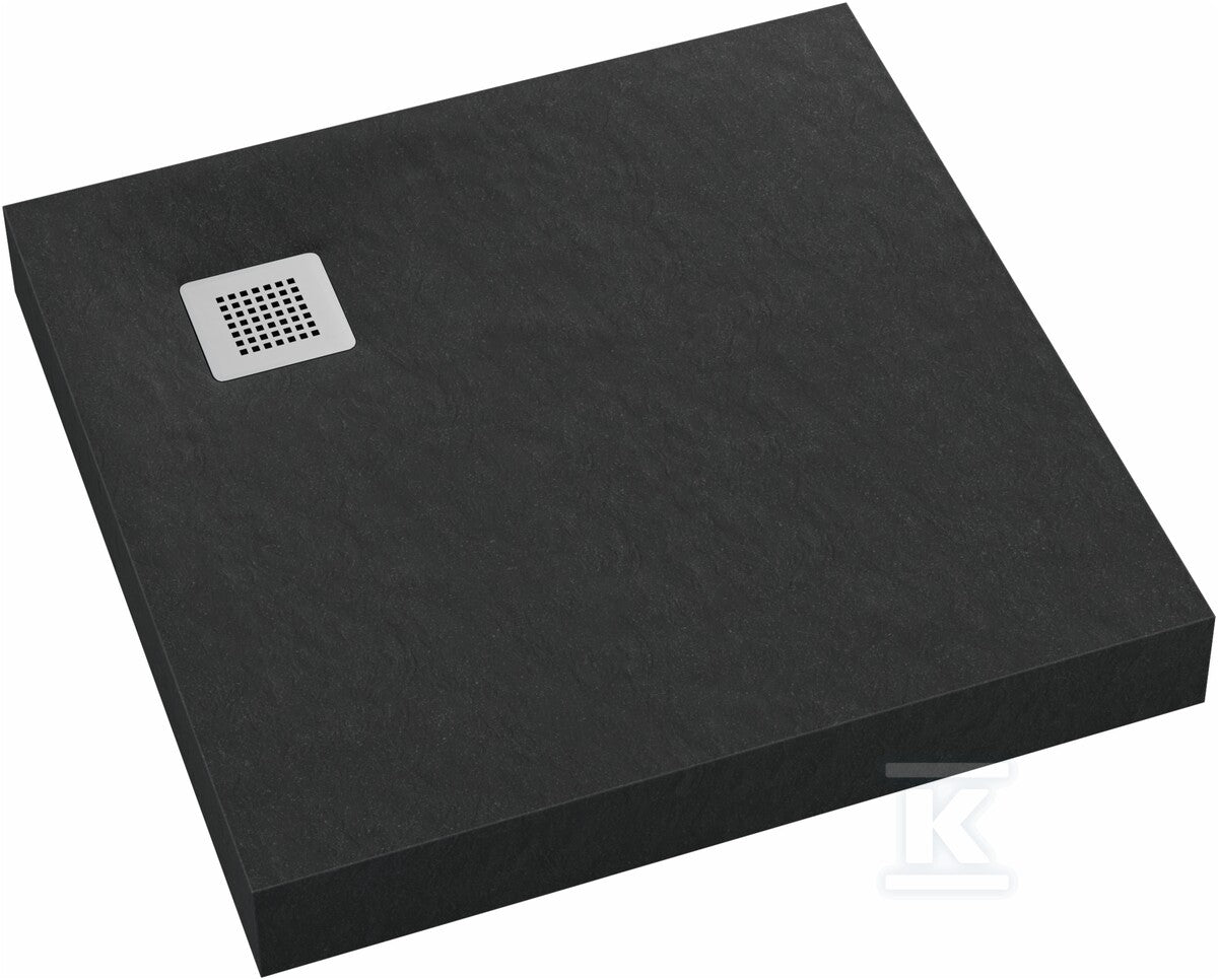 Brodzik akrylowy 3.3302 / C / ST-M2 z zintegrowanym nośnikiem Stabilsound z przeciągniętym panelem do podłogi Black Stone 100x100x12 cm "New Horizons", kwadratowy