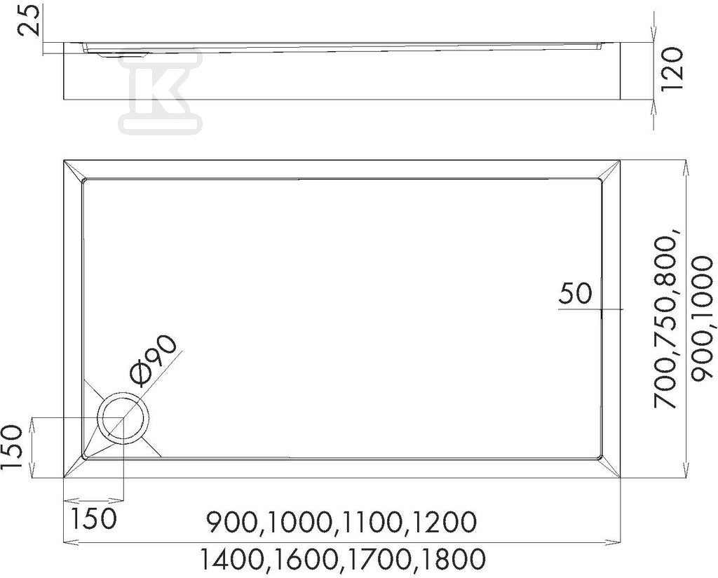 Brodzik akrylowy 3.4640 z zintegrowanym nośnikiem Stabilsound z przeciągniętym panelem do podłogi 80x140x12 cm "Competia New", prostokątny