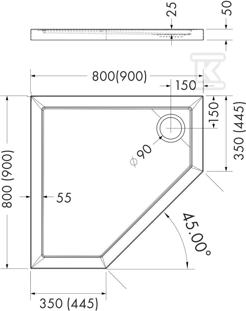 Brodzik kompozytowy 3.4398 Stabilsound Plus 90x90x5 cm "Corrina New", pięciokątny