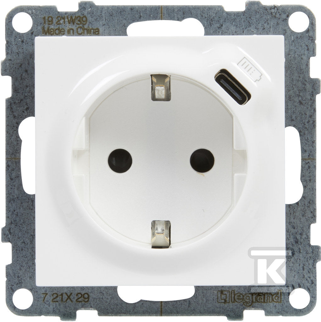 Gniazdo SCHUKO 2P+Z - 16 A - 250 V~ - + USB TYP C - 1,5 A - 5 V, BIAŁY SUNO