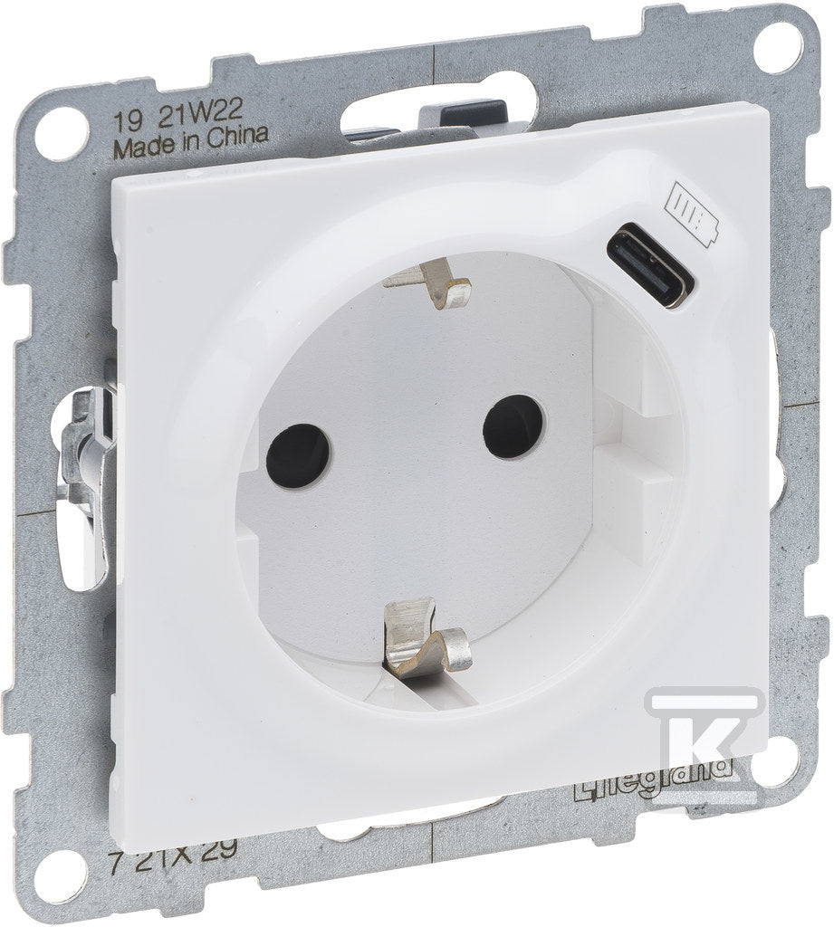 Gniazdo SCHUKO 2P+Z - 16 A - 250 V~ - + USB TYP C - 1,5 A - 5 V, BIAŁY SUNO