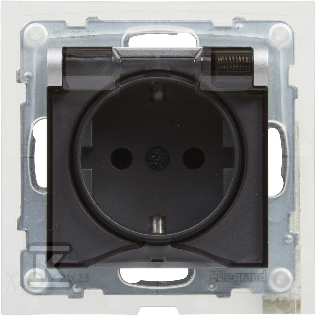 Gniazdo SCHUKO 2P+Z- 16 A - 250 V~ - z przesłoną IP44 - zaciski automatyczne, ALUMINIUM SUNO