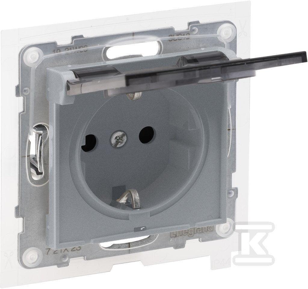 Gniazdo SCHUKO 2P+Z- 16 A - 250 V~ - z przesłoną IP44 - zaciski automatyczne, ALUMINIUM SUNO