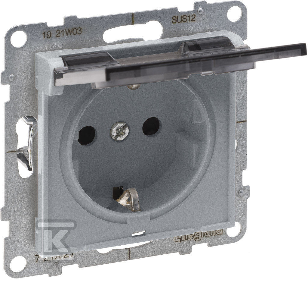 Gniazdo SCHUKO 2P+Z - 16 A - 250 V~ - z przesłoną IP 21 - zaciski automatyczne, ALUMINIUM SUNO