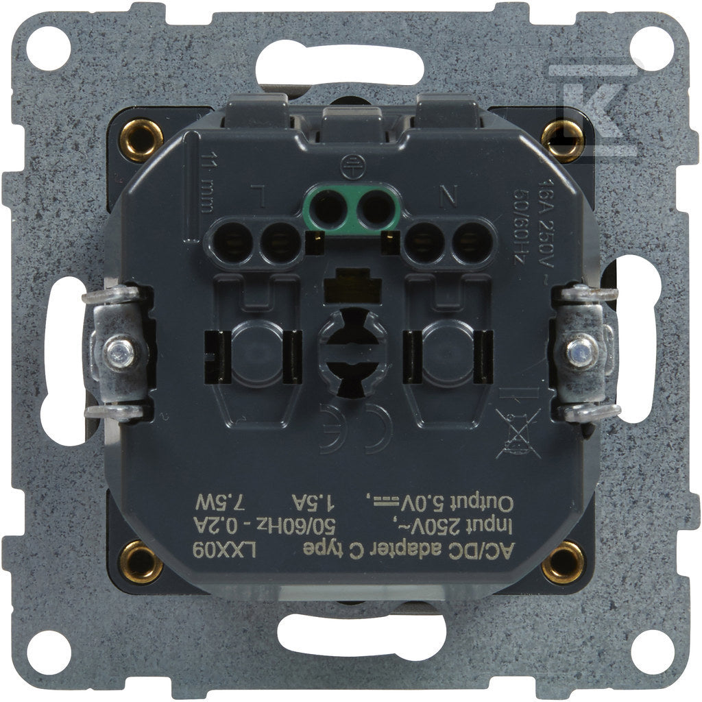 Gniazdo SCHUKO 2P+Z - 16 A - 250 V~ - + USB TYP C - 1,5 A - 5 V, ALUMINIUM SUNO