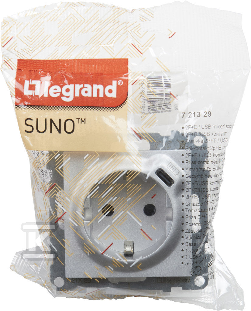 Gniazdo SCHUKO 2P+Z - 16 A - 250 V~ - + USB TYP C - 1,5 A - 5 V, ALUMINIUM SUNO