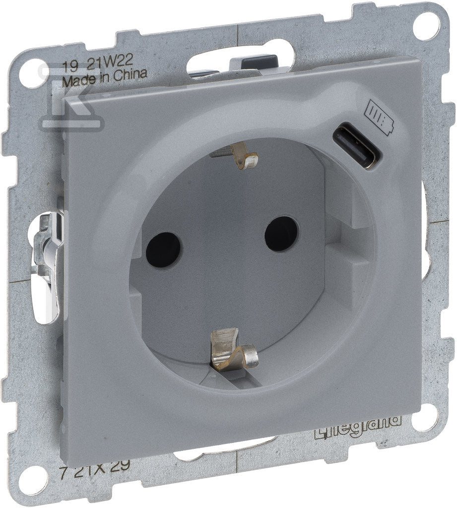 Gniazdo SCHUKO 2P+Z - 16 A - 250 V~ - + USB TYP C - 1,5 A - 5 V, ALUMINIUM SUNO
