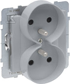 Gniazdo 2X2P+Z z przesłoną - 16 A - 250 V~ - zaciski automatyczne - możliwość montażu w ramkach wielkorotnych, ALUMINIUM SUNO