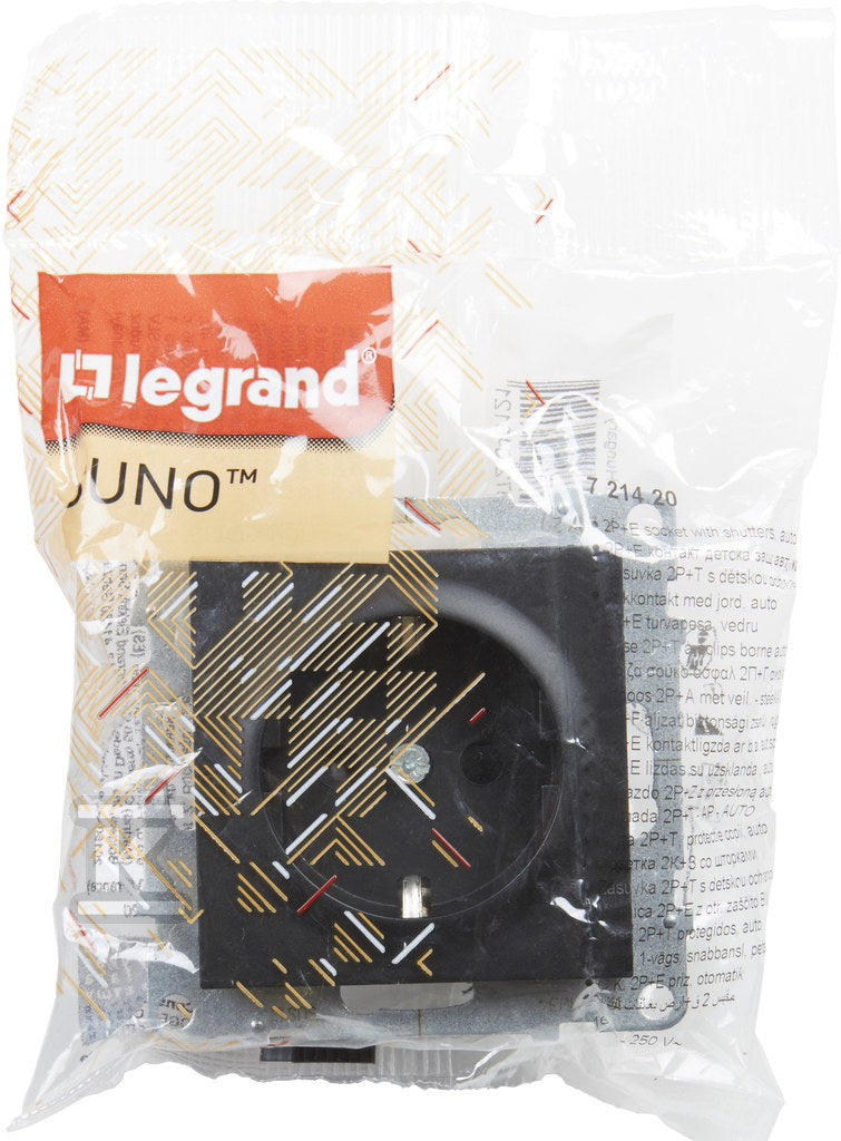 Gniazdo SCHUKO 2P+Z - 16 A - 250 V~ - z przesłoną - zaciski automatyczne, CZARNY SUNO