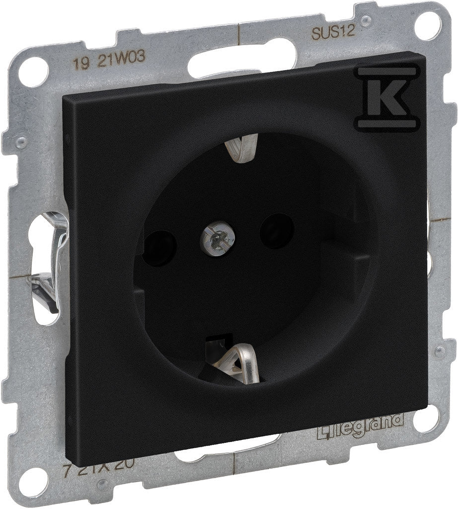Gniazdo SCHUKO 2P+Z - 16 A - 250 V~ - z przesłoną - zaciski automatyczne, CZARNY SUNO