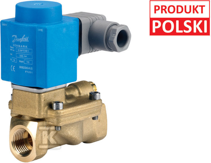 Zawór elektromagnetyczny odcinający EV220B 15B NC, G1/2", 0,3-16 bar, Kv 4 m3/h, mosiądz/EPDM, bez cewki, atest PZH, CNBOP