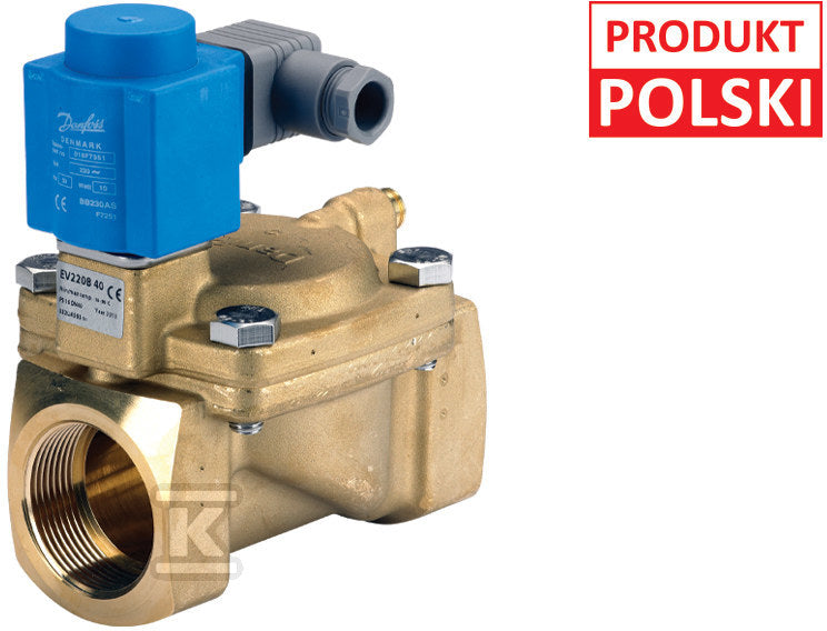 Zawór elektromagnetyczny odcinający EV220B 40B NC, G1 1/2", 0,3-16 bar, Kv 24 m3/h, mosiądz/EPDM, bez cewki, atest PZH, CNBOP