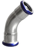 Kolano dwukielichowe 45° zapras. 28×28 INOX STEEL