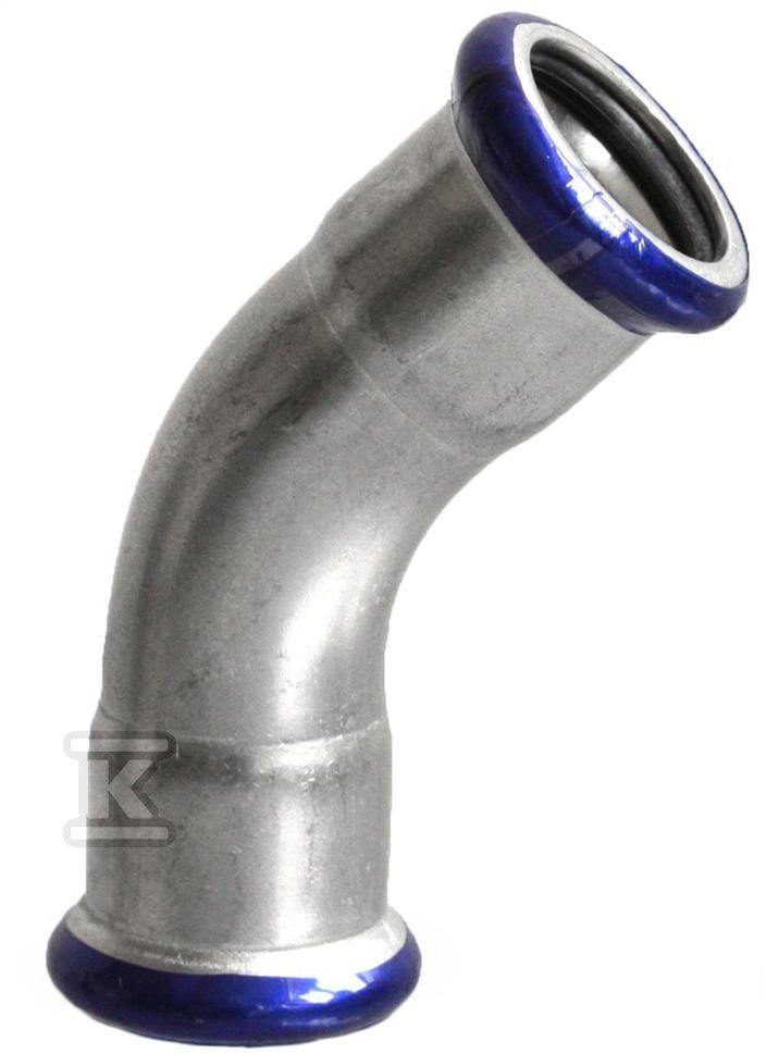Kolano dwukielichowe 45° zapras. 28×28 INOX STEEL