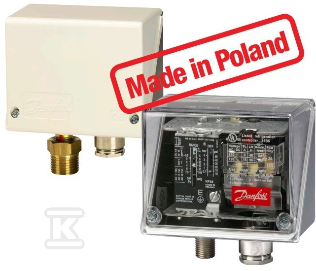 Presostat typu KPI35, zakres od -0,2 do 8 bar, mechaniczna różnica załączeń: 0,4 do 1,5 bar, IP 55 G1/4", Dławnica PG 13,5