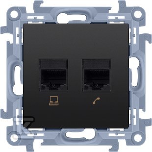 Gniazdo RJ45 kat.6+gniazdo telefoniczne RJ11 (moduł), czarny mat, SIMON10