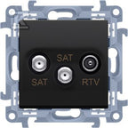 Gniazdo antenowe satelitarne podwójne SAT-SAT-RTV (moduł), 1x wejście: 5 MHz-2,4 GHz, czarny mat, SIMON10