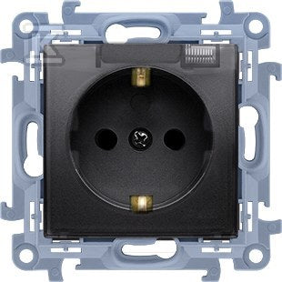Gniazdo wtyczkowe Schuko do wersji IP44 z uszczelką - klapka transparetna (moduł) 16A, 250V~, zaciski śrubowe, czarny mat, SIMON10