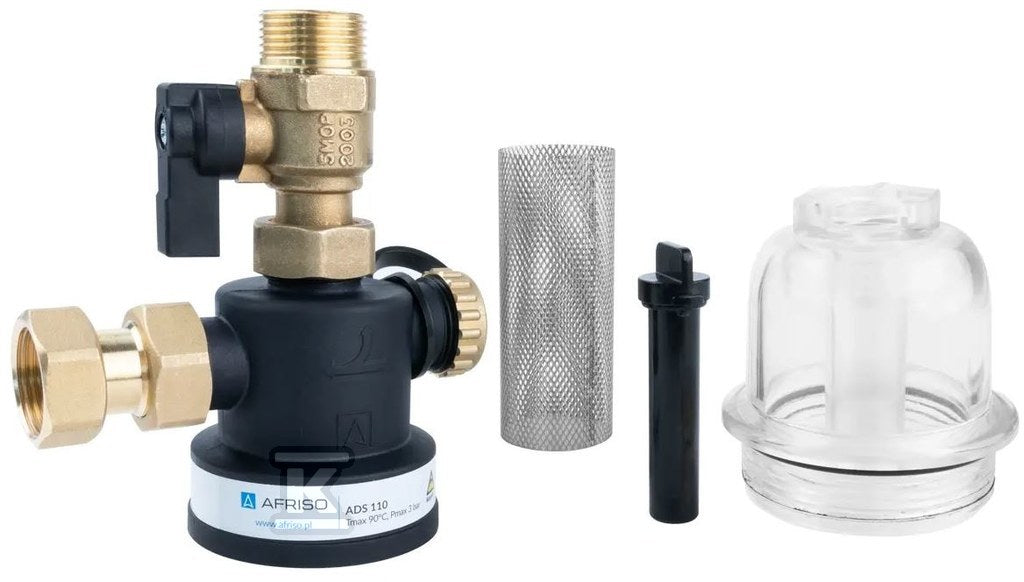 Kompaktowy magnetyczny separator zanieczyszczeń ADS 110, uniwersalne przyłącza G3/4", Kvs 5,2 m3/h, z zaworem odcinającym i złączką