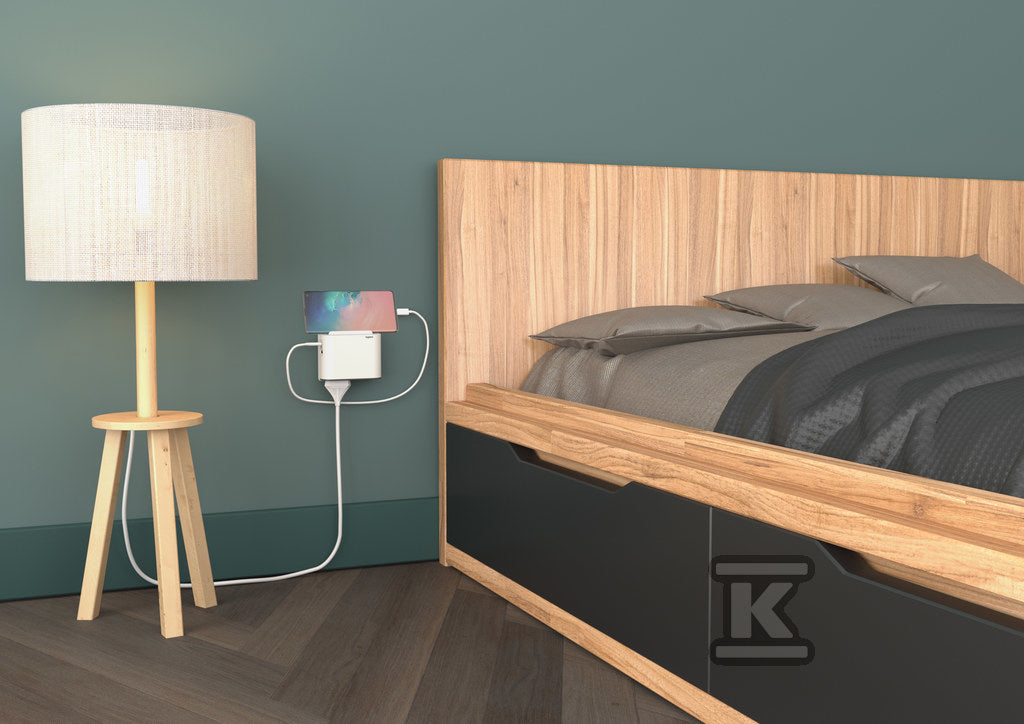 Rozgałęźnik 2x2P, USB A+C - biały/grafitowy, HELMO