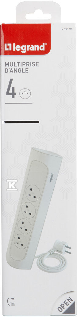 Przedłużacz narożny 4x2P+Z, z przewodem 1.0 metra 3x1.5 mm2 - biały, HELMO