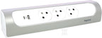 Przedłużacz narożny 3x2P+Z, USB A+C, bez przewodu (wielogniazdowy blok przenośny) - biały/aluminium, HELMO
