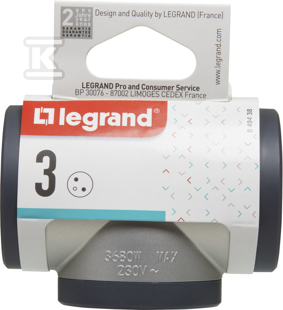 Rozgałęźnik 3x2P+Z - aluminium/grafitowy, HELMO