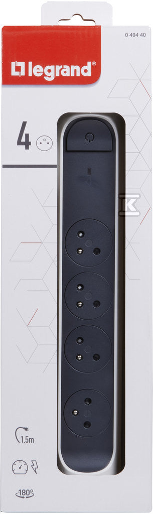 Przedłużacz PREMIUM, obrotowy, 4x2P+Z, ze wskaźnikiem obciążenia, z przewodem 1.5 metra 3x1.5 mm2 - biały/grafitowy, HELMO
